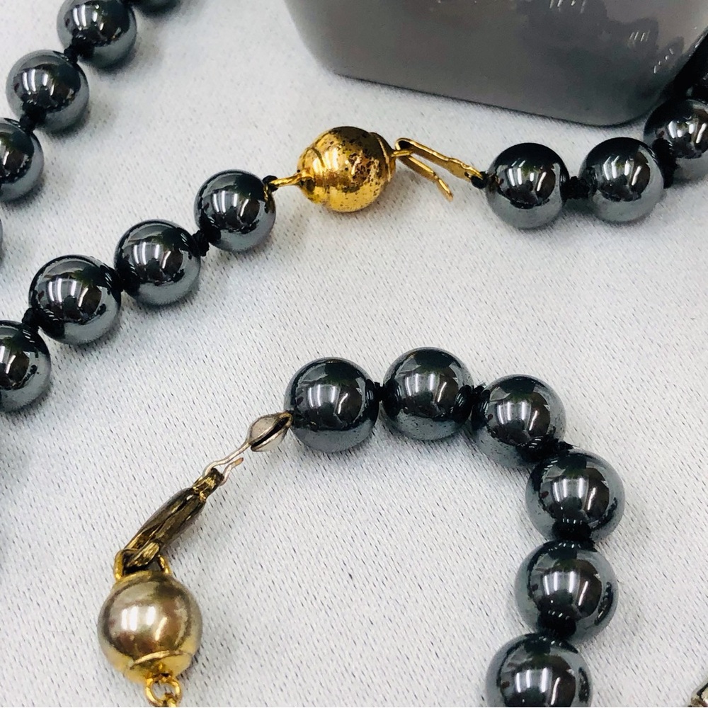 Vintage Black Luster Set Necklace Bracelet Earrings - Picture 14 of 16